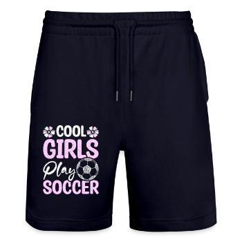 Cool girls play soccer - Stanley/Stella Unisex Bio Joggingshorts Trainer  - Dark navy - Vorne - Nik (191cm) & Marisol (170cm)