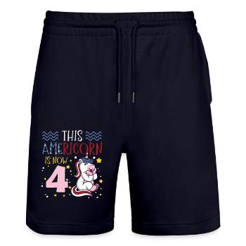 This Americorn is now 4 Unicorn Pony July 4 - Stanley/Stella Trainer Unisex Organic Jogging Shorts - dark navy - Front - Nik (191cm) & Marisol (170cm)