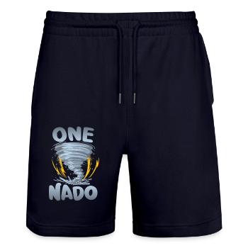 One-nado Warnung 1. Geburtstag | Tornado - Stanley/Stella Unisex Bio Joggingshorts Trainer  - Dark navy - Vorne - Nik (191cm) & Marisol (170cm)