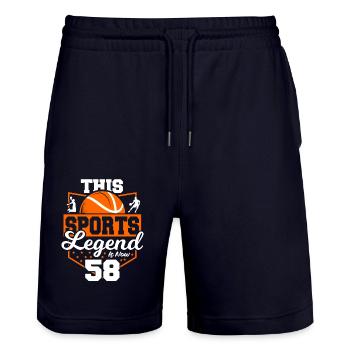 This sports legend is now 58, - Stanley/Stella Trainer Unisex Organic Jogging Shorts - dark navy - Front - Nik (191cm) & Marisol (170cm)
