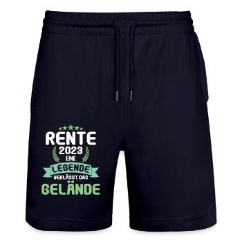 Retraité 2023 Retraité 2023 Pension 2023 - Short de jogging bio TRAINER Stanley/Stella unisexe - marine foncé - Devant - Nik (191cm) & Marisol (170cm)