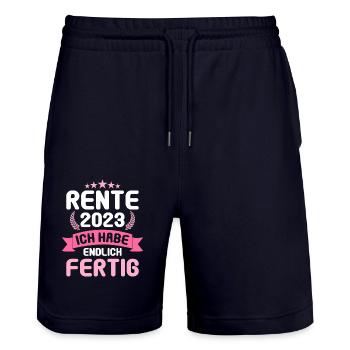 Rentner 2023 Rentnerin 2023 Rente 2023 - Stanley/Stella Unisex Bio Joggingshorts Trainer  - Dark navy - Vorne - Nik (191cm) & Marisol (170cm)