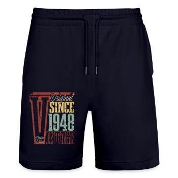 1948 Anniversaire Année de naissance Année de construction Vintage Rétro - Short de jogging bio TRAINER Stanley/Stella unisexe - marine foncé - Devant - Nik (191cm) & Marisol (170cm)