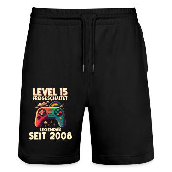 2008 Level 15 Jahre Gaming 15er 15 Geburtstag - Stanley/Stella Unisex Bio Joggingshorts Trainer  - Schwarz - Vorne - Nik (191cm) & Marisol (170cm)