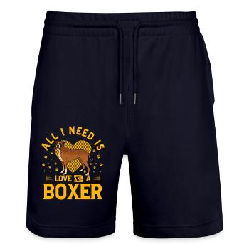 All I need is love and a Boxer - Stanley/Stella Unisex Bio Joggingshorts Trainer  - Dark navy - Vorne - Nik (191cm) & Marisol (170cm)