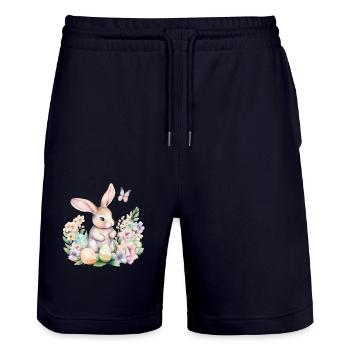 Frohe Ostern Hase Osterei für einen Osterhasen - Stanley/Stella Unisex Bio Joggingshorts Trainer  - Dark navy - Vorne - Nik (191cm) & Marisol (170cm)