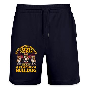 Never underestimate an old man with french bulldog - Stanley/Stella Trainer Unisex Organic Jogging Shorts - dark navy - Front - Nik (191cm) & Marisol (170cm)