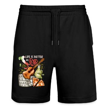 Italy Love-Italy, Rome, guitar and pizza - Stanley/Stella Trainer Unisex Organic Jogging Shorts - black - Front - Nik (191cm) & Marisol (170cm)