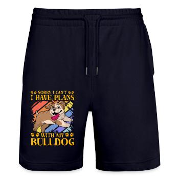 Sorry I can't I have plans with my Bulldog - Stanley/Stella Trainer Unisex Organic Jogging Shorts - dark navy - Front - Nik (191cm) & Marisol (170cm)