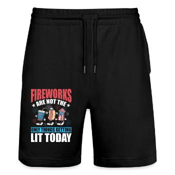 Fireworks are not the only things getting lit - Stanley/Stella Unisex Bio Joggingshorts Trainer  - Schwarz - Vorne - Nik (191cm) & Marisol (170cm)