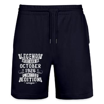 Birthday October 1926 year Limited Edition - Stanley/Stella Trainer Unisex Organic Jogging Shorts - dark navy - Front - Nik (191cm) & Marisol (170cm)