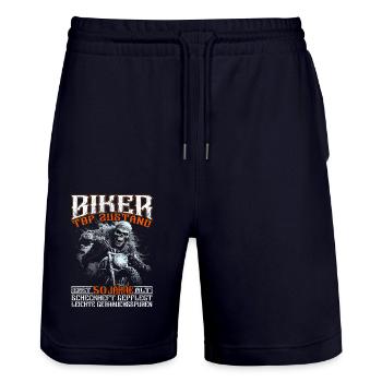 Motorradfahrer & Biker 50. Geburtstag - Stanley/Stella Unisex Bio Joggingshorts Trainer  - Dark navy - Vorne - Nik (191cm) & Marisol (170cm)