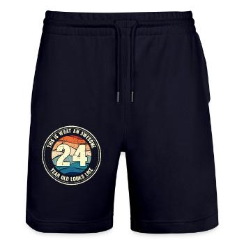 24e anniversaire pour que vous voyiez avec 24 cadeaux rétro - Short de jogging bio TRAINER Stanley/Stella unisexe - marine foncé - Devant - Nik (191cm) & Marisol (170cm)