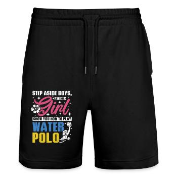 Let this girl show you how to play water polo - Stanley/Stella Trainer Unisex Organic Jogging Shorts - black - Front - Nik (191cm) & Marisol (170cm)