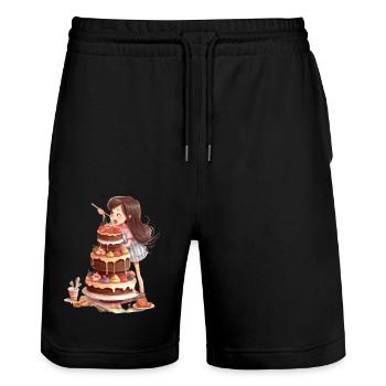 Sweet Celebration The Cake Loving Girl - Stanley/Stella Trainer Unisex Organic Jogging Shorts - black - Front - Nik (191cm) & Marisol (170cm)