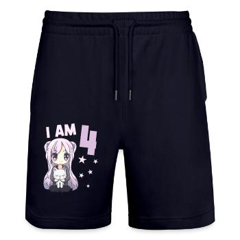 4 ans Fille Anime Kawaii Cat 4ème anniversaire - Short de jogging bio TRAINER Stanley/Stella unisexe - marine foncé - Devant - Nik (191cm) & Marisol (170cm)