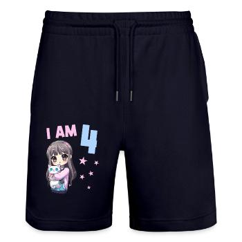 4 ans Fille Anime Kawaii Cat 4ème anniversaire - Short de jogging bio TRAINER Stanley/Stella unisexe - marine foncé - Devant - Nik (191cm) & Marisol (170cm)