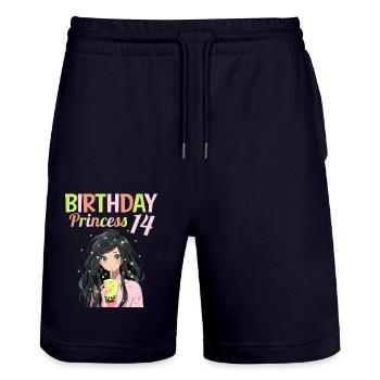 Anime Mandga Boba Bubble Tea 14th Birthday - Stanley/Stella Trainer Unisex Organic Jogging Shorts - dark navy - Front - Nik (191cm) & Marisol (170cm)