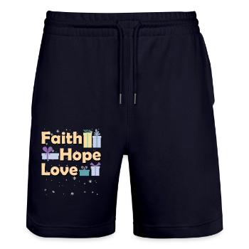 Religious Family Christmas Matching Costume Faith - Stanley/Stella Trainer Unisex Organic Jogging Shorts - dark navy - Front - Nik (191cm) & Marisol (170cm)