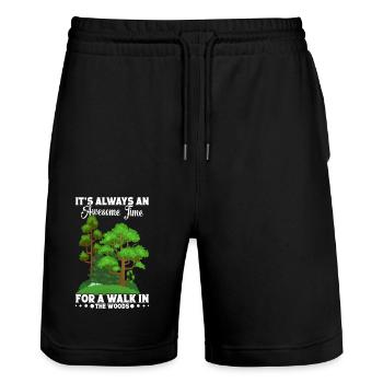 Nature lover, tree lover, mountaineer, forest walker - Stanley/Stella Trainer Unisex Organic Jogging Shorts - black - Front - Nik (191cm) & Marisol (170cm)