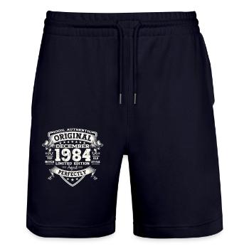 December Vintage 1984 39th Birthday Vintage - Stanley/Stella Trainer Unisex Organic Jogging Shorts - dark navy - Front - Nik (191cm) & Marisol (170cm)