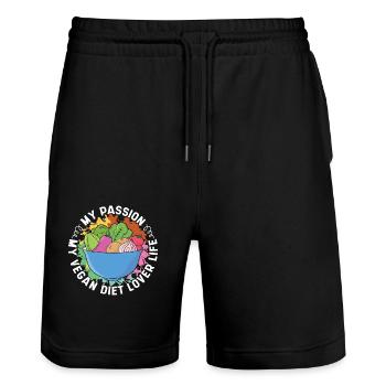Vegan Diet Lover My Passion My Veganism Meatless - Stanley/Stella Trainer Unisex Organic Jogging Shorts - black - Front - Nik (191cm) & Marisol (170cm)