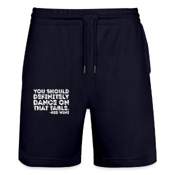 Du solltest auf jeden Fall auf dem Tisch tanzen Rotwein - Stanley/Stella Unisex Bio Joggingshorts Trainer  - Dark navy - Vorne - Nik (191cm) & Marisol (170cm)