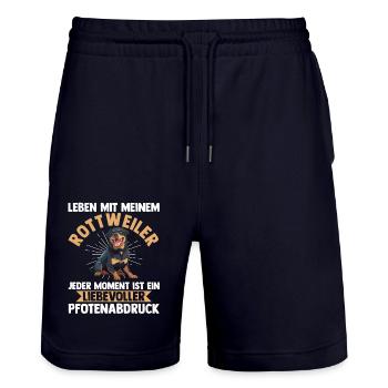 Hund Rottweiler - Stanley/Stella Unisex Bio Joggingshorts Trainer  - Dark navy - Vorne - Nik (191cm) & Marisol (170cm)