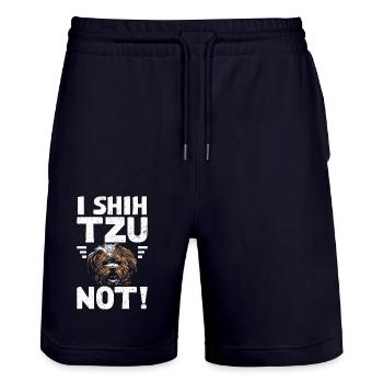 I shih tzu not! - Stanley/Stella Trainer Unisex Organic Jogging Shorts - dark navy - Front - Nik (191cm) & Marisol (170cm)