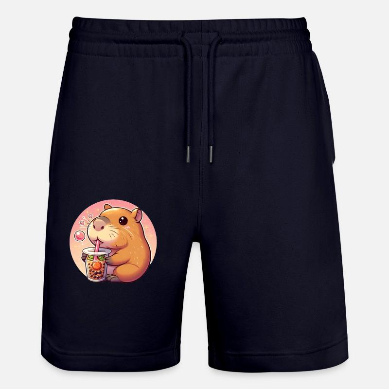 Capybara Enjoys Bubble Tea - Stanley/Stella Trainer Unisex Organic Jogging Shorts - dark navy