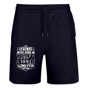 Geburtstag Juli 1991 Jahr Limited Edition - Stanley/Stella Unisex Bio Joggingshorts Trainer  - Dark navy - Vorne - Nik (191cm) & Marisol (170cm)