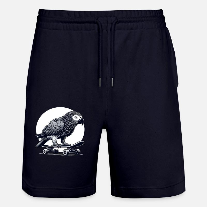 Perroquet gris africain sur skateboard - Short de jogging bio TRAINER Stanley/Stella unisexe - marine foncé