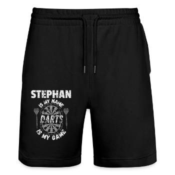 T-shirt de fléchettes personnalisé pour Stephan - Short de jogging bio TRAINER Stanley/Stella unisexe - noir - Devant - Nik (191cm) & Marisol (170cm)