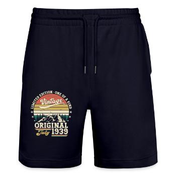 85th Birthday Original July 1939 Born 1939 - Stanley/Stella Trainer Unisex Organic Jogging Shorts - dark navy - Front - Nik (191cm) & Marisol (170cm)