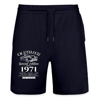 Oldtimer 1971 Jahrgang 1971 53. Geburtstag 1971 - Stanley/Stella Unisex Bio Joggingshorts Trainer  - Dark navy - Vorne - Nik (191cm) & Marisol (170cm)