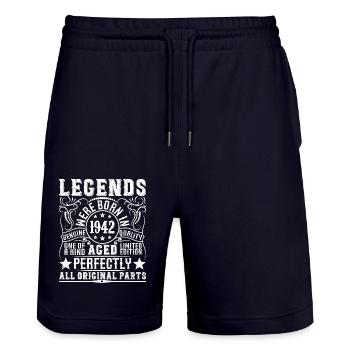 Legendary Since 1942 Birthday 1942 Born 1942 - Stanley/Stella Trainer Unisex Organic Jogging Shorts - dark navy - Front - Nik (191cm) & Marisol (170cm)