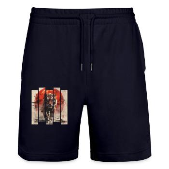 80er Jahre Retro Japanischer Tiger - Stanley/Stella Unisex Bio Joggingshorts Trainer  - Dark navy - Vorne - Nik (191cm) & Marisol (170cm)