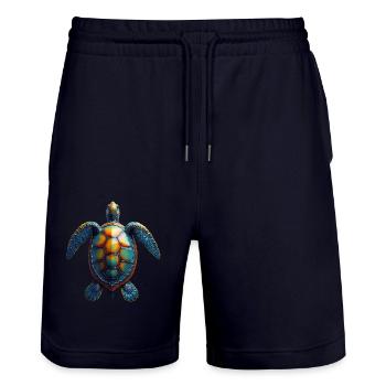 Sea Turtle Lover Motif Wildlife Safari - Stanley/Stella Trainer Unisex Organic Jogging Shorts - dark navy - Front - Nik (191cm) & Marisol (170cm)