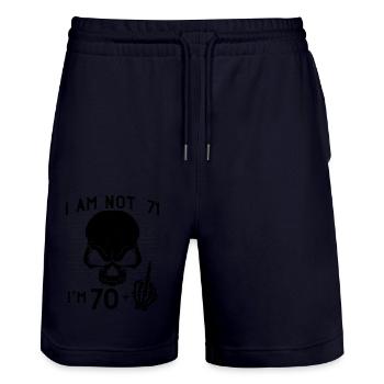 I Am 70 Plus Middle Finger - 71st Birthday - Stanley/Stella Trainer Unisex Organic Jogging Shorts - dark navy - Front - Nik (191cm) & Marisol (170cm)