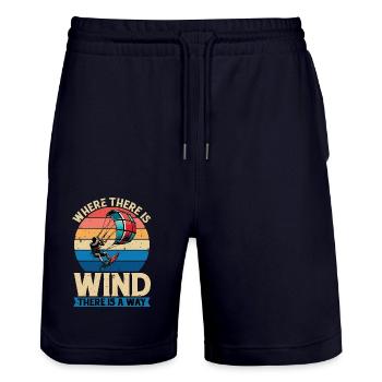 Kiteboarding Where There Is Wind Loves Surfing - Stanley/Stella Unisex Bio Joggingshorts Trainer  - Dark navy - Vorne - Nik (191cm) & Marisol (170cm)