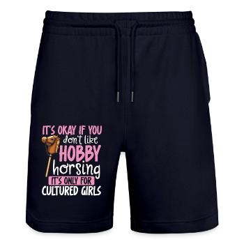 Hobby Horsing Hobby Horse Horse Horse Riding - Stanley/Stella Trainer Unisex Organic Jogging Shorts - dark navy - Front - Nik (191cm) & Marisol (170cm)
