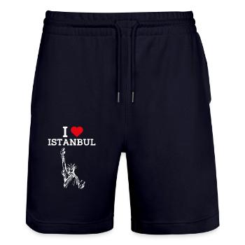 J’aime Istanbul Cool Statue De La Liberté Coeur Drapeau - Short de jogging bio TRAINER Stanley/Stella unisexe - marine foncé - Devant - Nik (191cm) & Marisol (170cm)