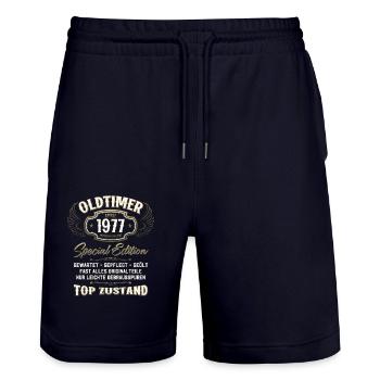 48. Geburtstag Geschenk Mann Original April 1977 - Stanley/Stella Unisex Bio Joggingshorts Trainer  - Dark navy - Vorne - Nik (191cm) & Marisol (170cm)