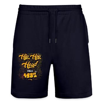 Hip-Hop Head Since 1982 - 43 Years of Real Flow - Stanley/Stella Trainer Unisex Organic Jogging Shorts - dark navy - Front - Nik (191cm) & Marisol (170cm)
