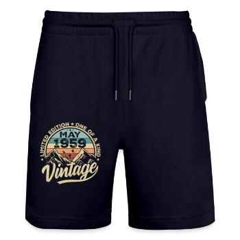 Geburtstag Vintage Mai 1959 original May 1959 - Stanley/Stella Unisex Bio Joggingshorts Trainer  - Dark navy - Vorne - Nik (191cm) & Marisol (170cm)