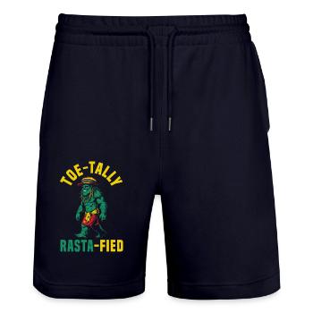 Sasquatch Toe-tally Rasta-fied Jamaican Bigfoot - Stanley/Stella Trainer Unisex Organic Jogging Shorts - dark navy - Front - Nik (191cm) & Marisol (170cm)