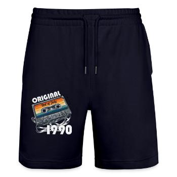 35ème anniversaire cadeau mari cassette juillet 1990 - Short de jogging bio TRAINER Stanley/Stella unisexe - marine foncé - Devant - Nik (191cm) & Marisol (170cm)
