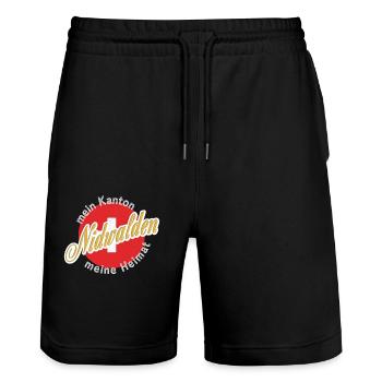 My home Nidwalden gift - Stanley/Stella Trainer Unisex Organic Jogging Shorts - black - Front - Nik (191cm) & Marisol (170cm)
