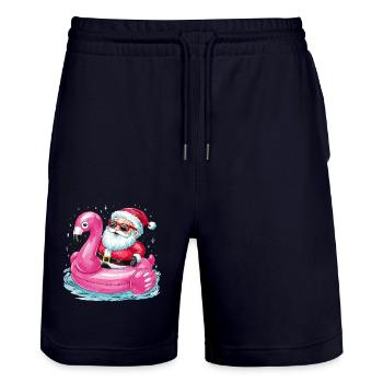 Festlicher Weihnachtsmann reitet Flamingo Pool - Stanley/Stella Unisex Bio Joggingshorts Trainer  - Dark navy - Vorne - Nik (191cm) & Marisol (170cm)