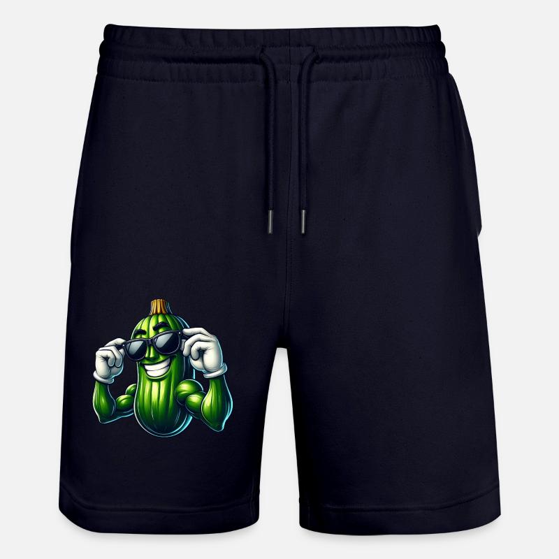 Cool Cucumber Pickle Vegetables Cartoon - Stanley/Stella Trainer Unisex Organic Jogging Shorts - dark navy